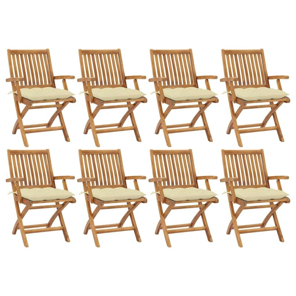 Folding Garden Chairs with Cushions 8 pcs Solid Teak Wood 3072794