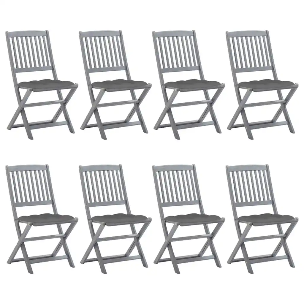 Folding Outdoor Chairs 8 pcs with Cushions Solid Acacia Wood 3078306