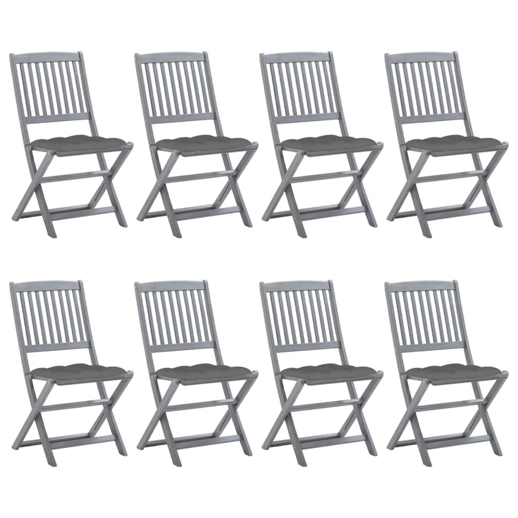 Folding Outdoor Chairs 8 pcs with Cushions Solid Acacia Wood 3078306