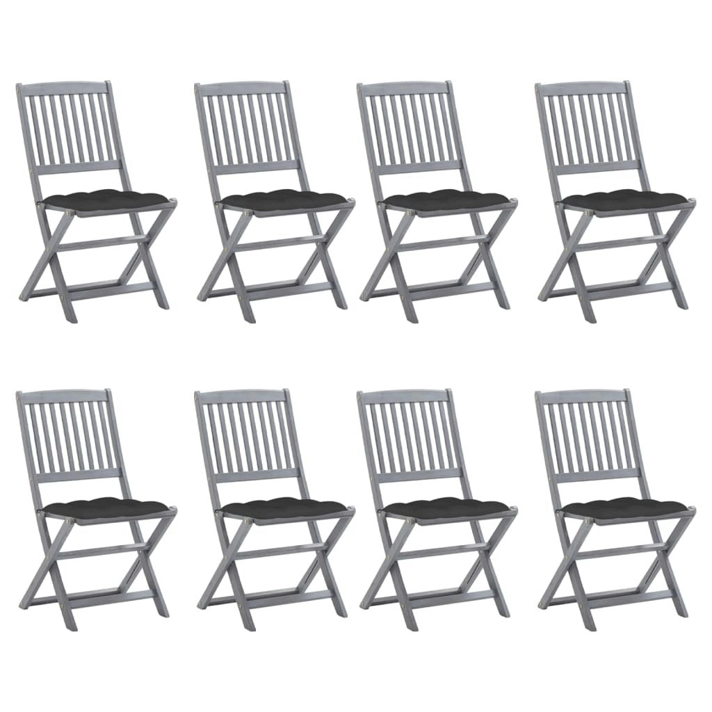 Folding Outdoor Chairs 8 pcs with Cushions Solid Acacia Wood 3078305