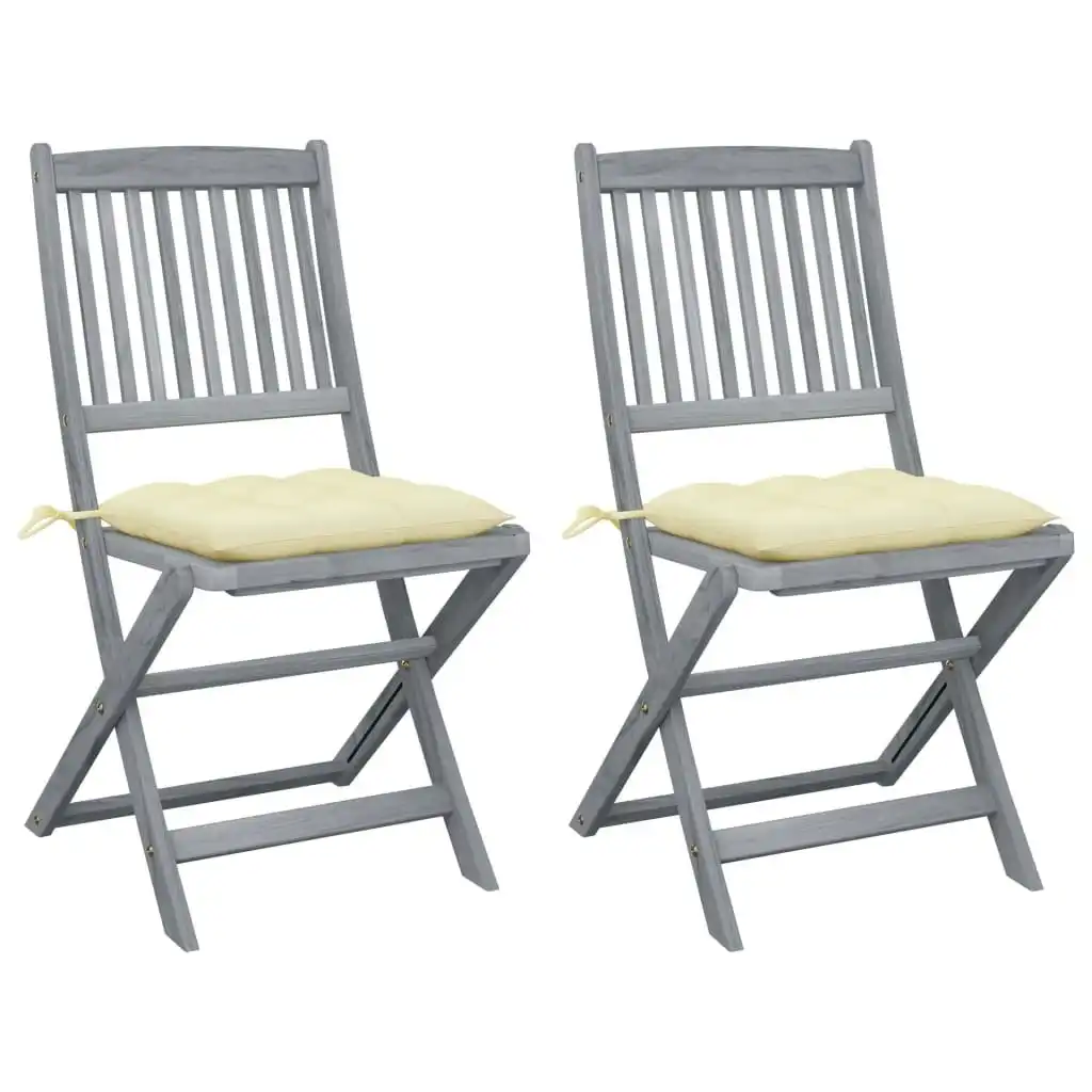 Folding Outdoor Chairs 2 pcs with Cushions Solid Acacia Wood 3064553