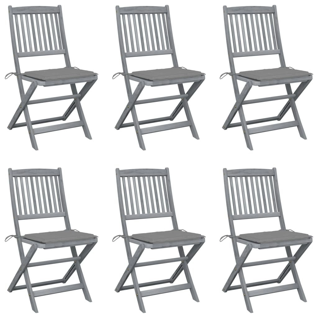 Folding Outdoor Chairs 6 pcs with Cushions Solid Acacia Wood 3065435