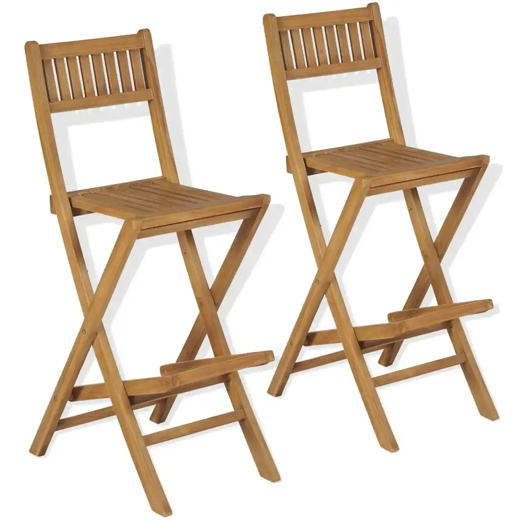 Folding Outdoor Bar Stools 2 pcs Solid Teak Wood 43806