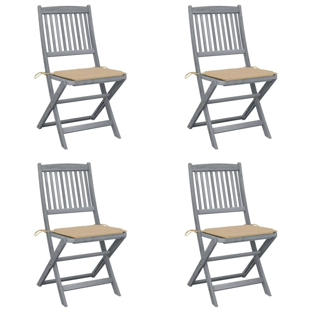 Folding Outdoor Chairs 4 pcs with Cushions Solid Acacia Wood 3064566