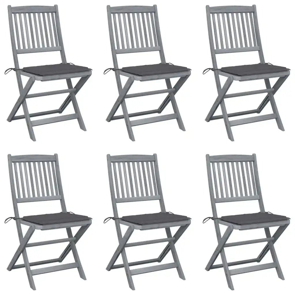 Folding Outdoor Chairs 6 pcs with Cushions Solid Acacia Wood 3065434