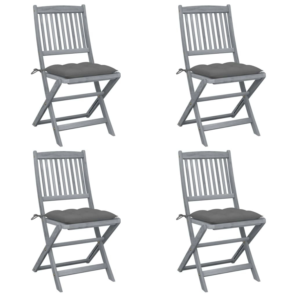 Folding Outdoor Chairs 4 pcs with Cushions Solid Acacia Wood 3064579