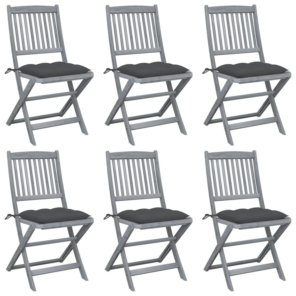 Folding Outdoor Chairs 6 pcs with Cushions Solid Acacia Wood 3065449