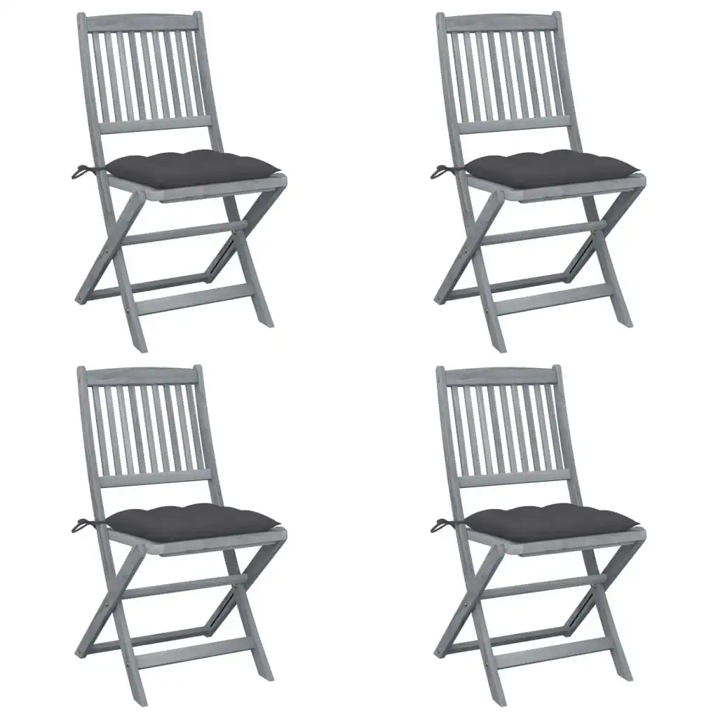 Folding Outdoor Chairs 4 pcs with Cushions Solid Acacia Wood 3064578