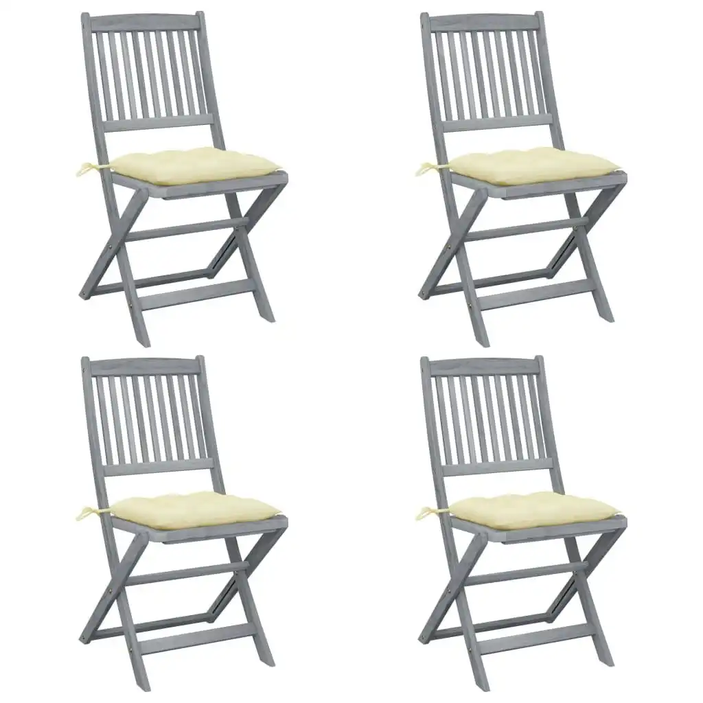 Folding Outdoor Chairs 4 pcs with Cushions Solid Acacia Wood 3064580