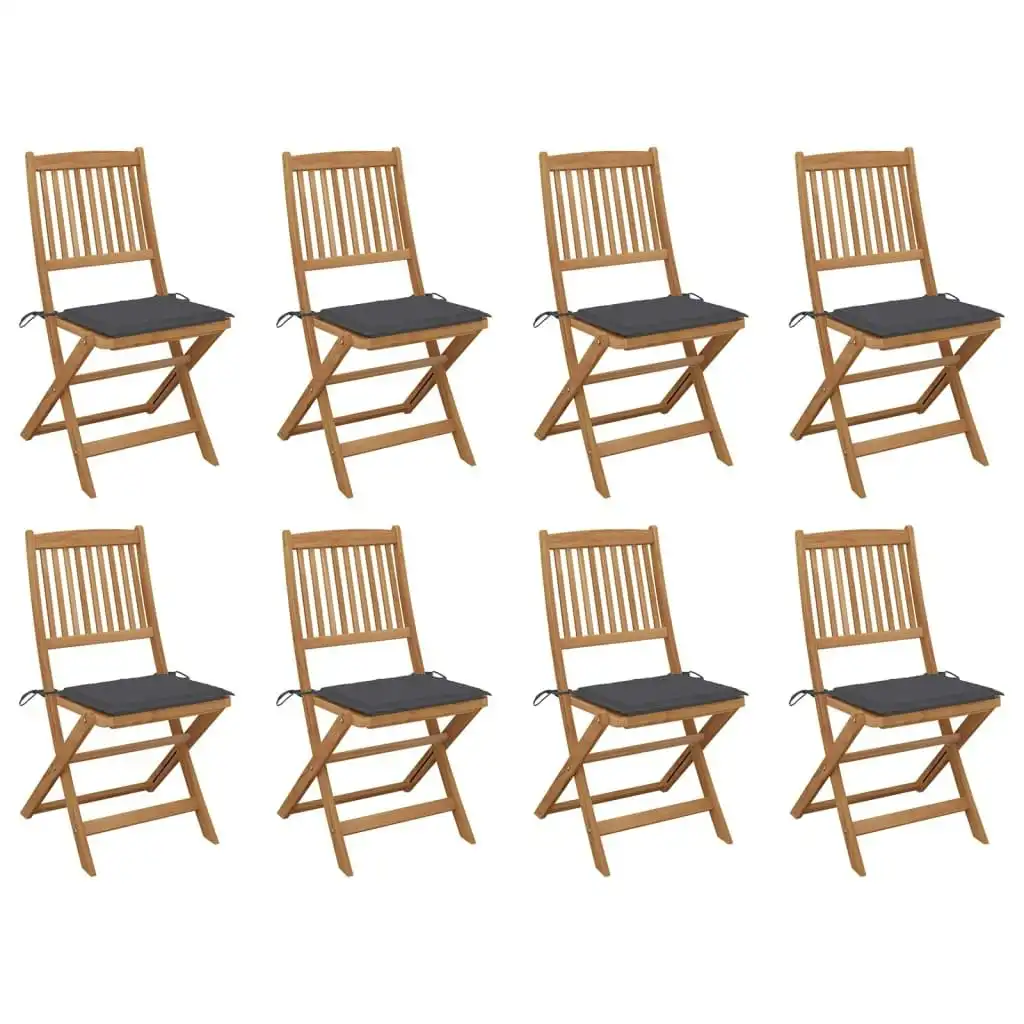 Folding Outdoor Chairs with Cushions 8 pcs Solid Wood Acacia 3075113