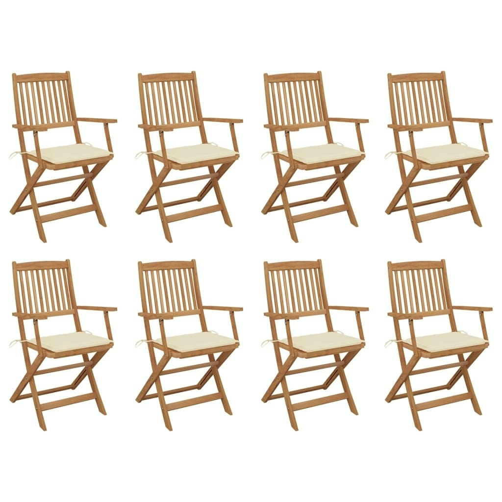 Folding Outdoor Chairs with Cushions 8 pcs Solid Wood Acacia 3075087