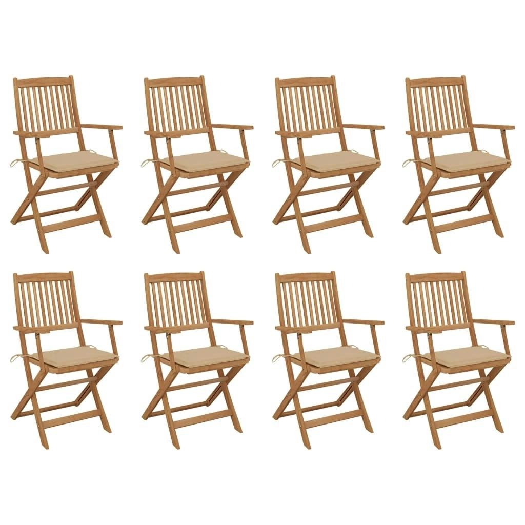 Folding Outdoor Chairs with Cushions 8 pcs Solid Wood Acacia 3075088