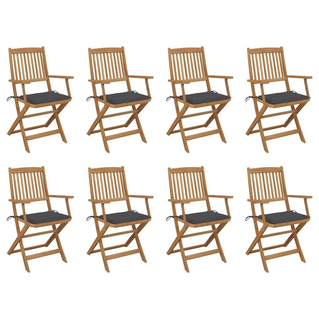 Folding Outdoor Chairs with Cushions 8 pcs Solid Wood Acacia 3075085