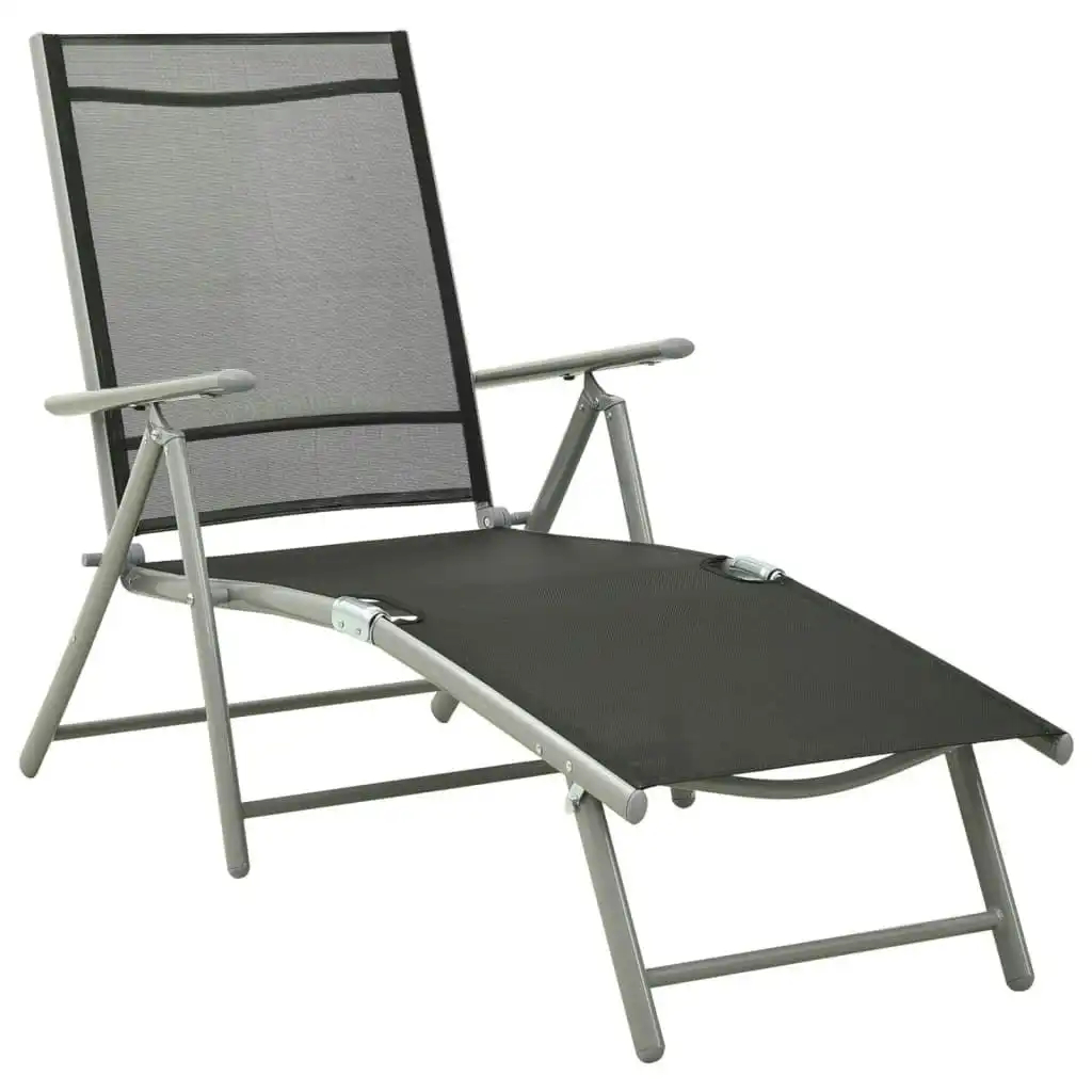 Folding Sun Lounger Textilene and Aluminium Black and Silver 312191