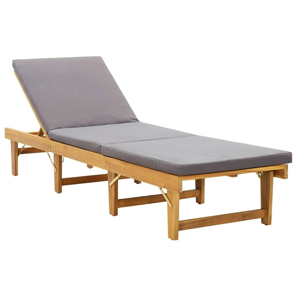 Folding Sun Lounger with Cushion Solid Acacia Wood 46491