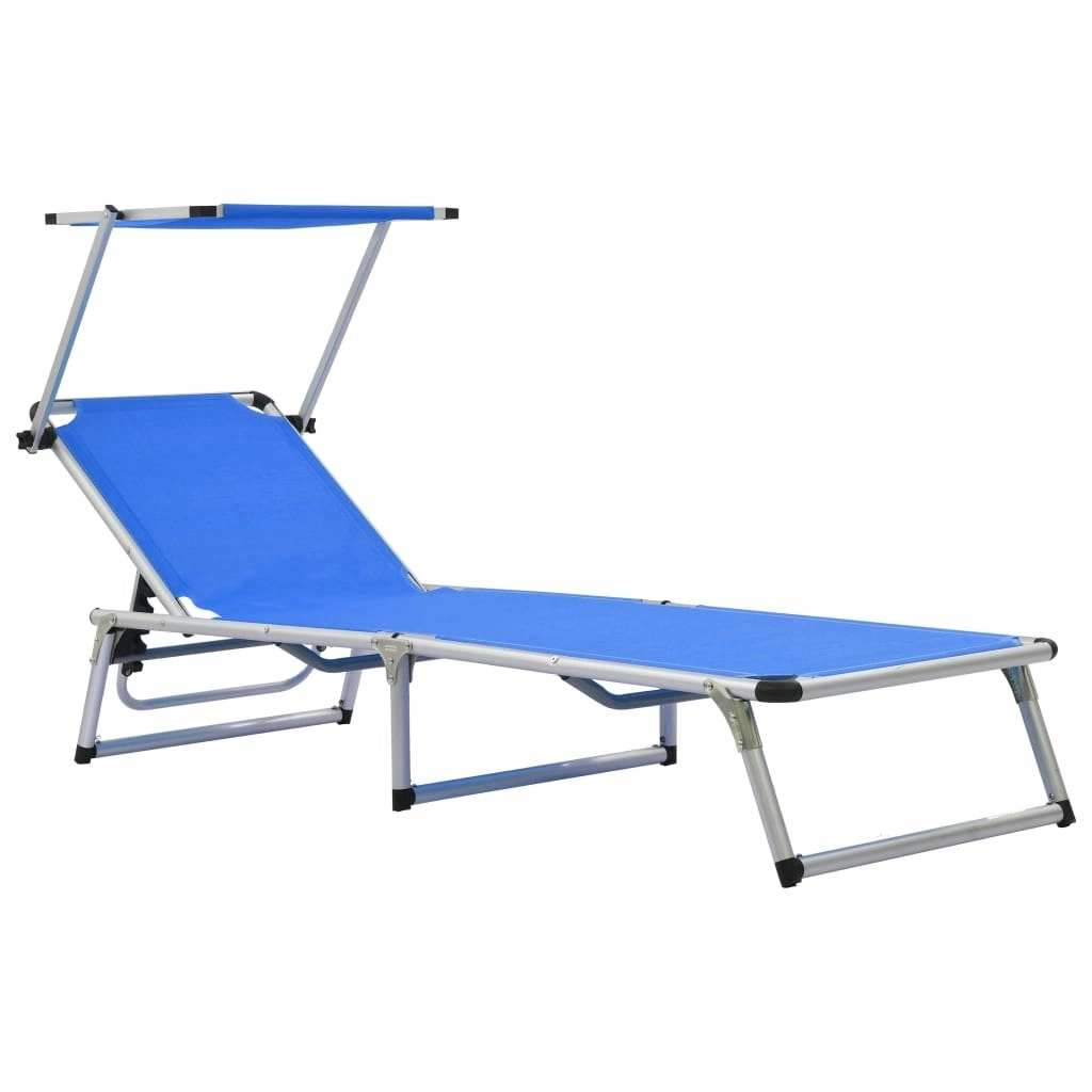 Folding Sun Lounger with Roof Aluminium and Textilene Blue 44332