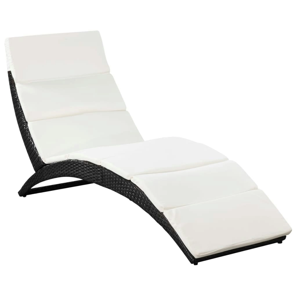 Folding Sun Lounger with Cushion Poly Rattan Black 41809