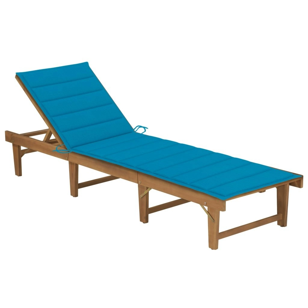 Folding Sun Lounger with Cushion Solid Acacia Wood 3064168