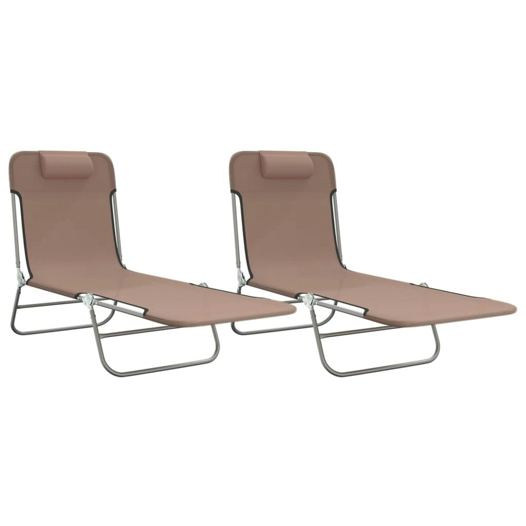 Folding Sun Loungers 2 pcs Brown Textilene and Steel 360184