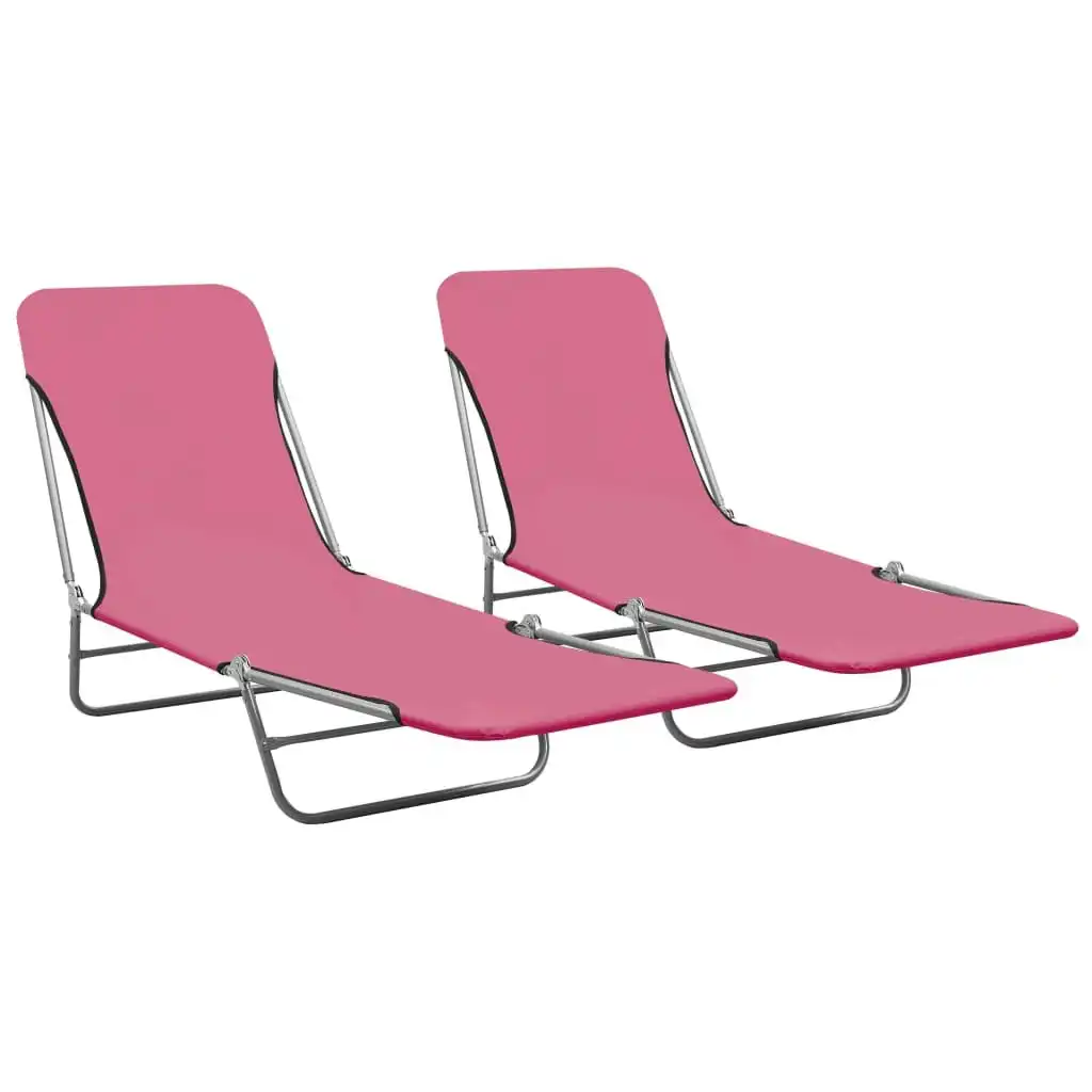 Folding Sun Loungers 2 pcs Steel and Fabric Pink 310345