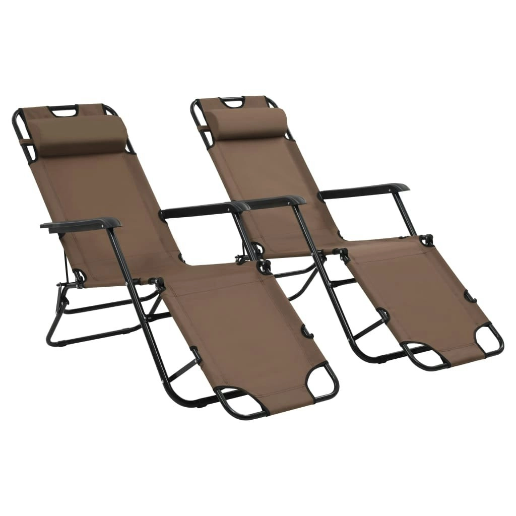 Folding Sun Loungers 2 pcs with Footrests Steel Brown 44346