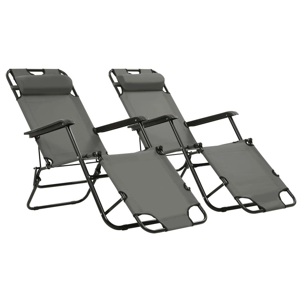 Folding Sun Loungers 2 pcs with Footrests Steel Grey 44345