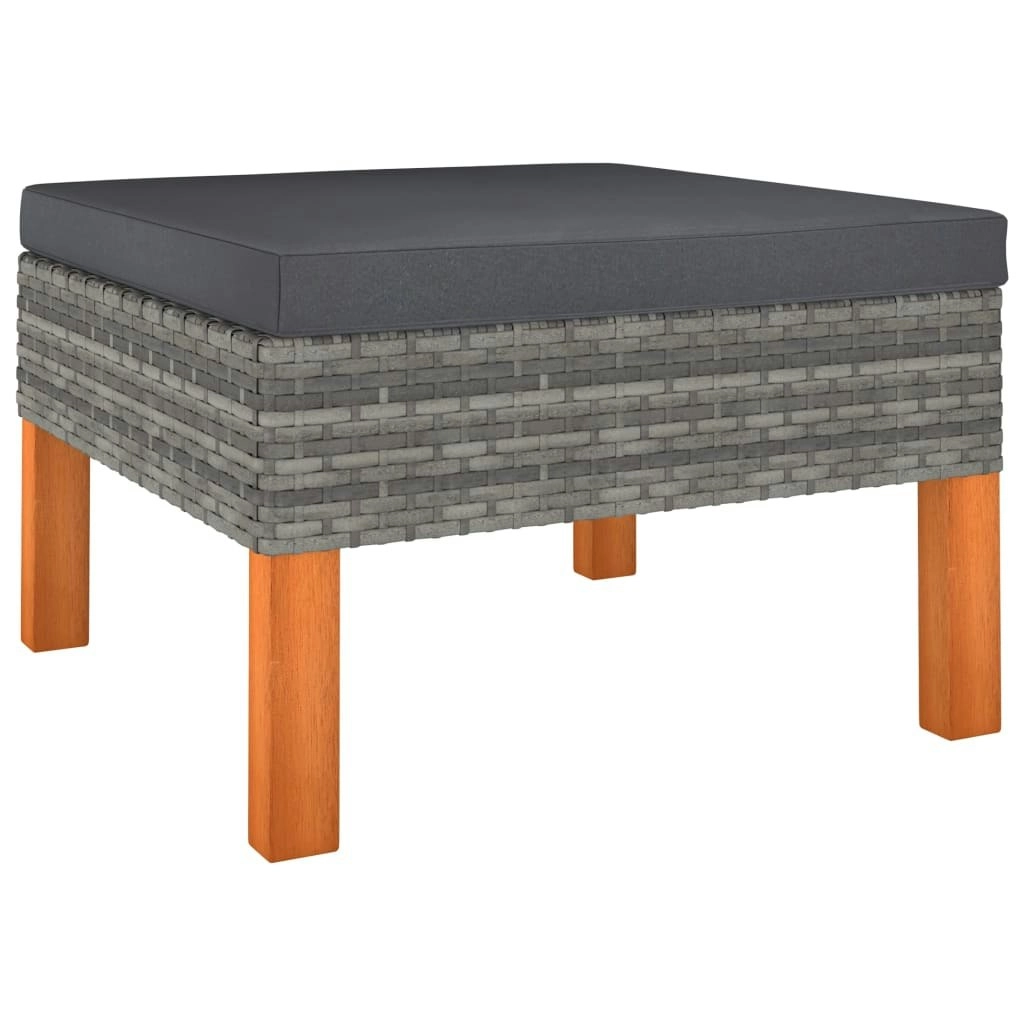 Footstool Poly Rattan and Solid Eucalyptus Wood 315752