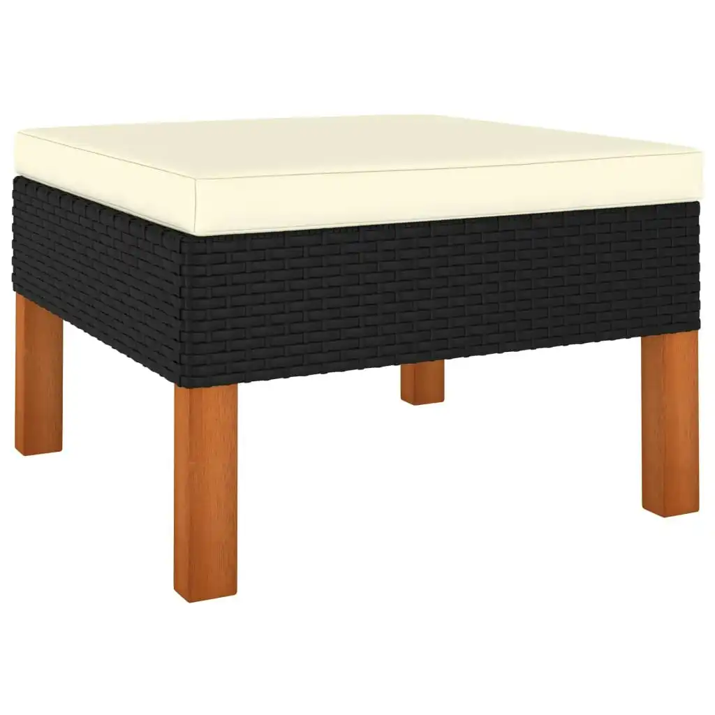 Footstool Poly Rattan and Solid Eucalyptus Wood 315761