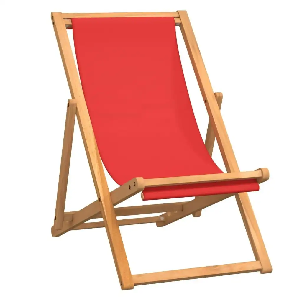 Folding Beach Chair Solid Teak Wood Red 47417