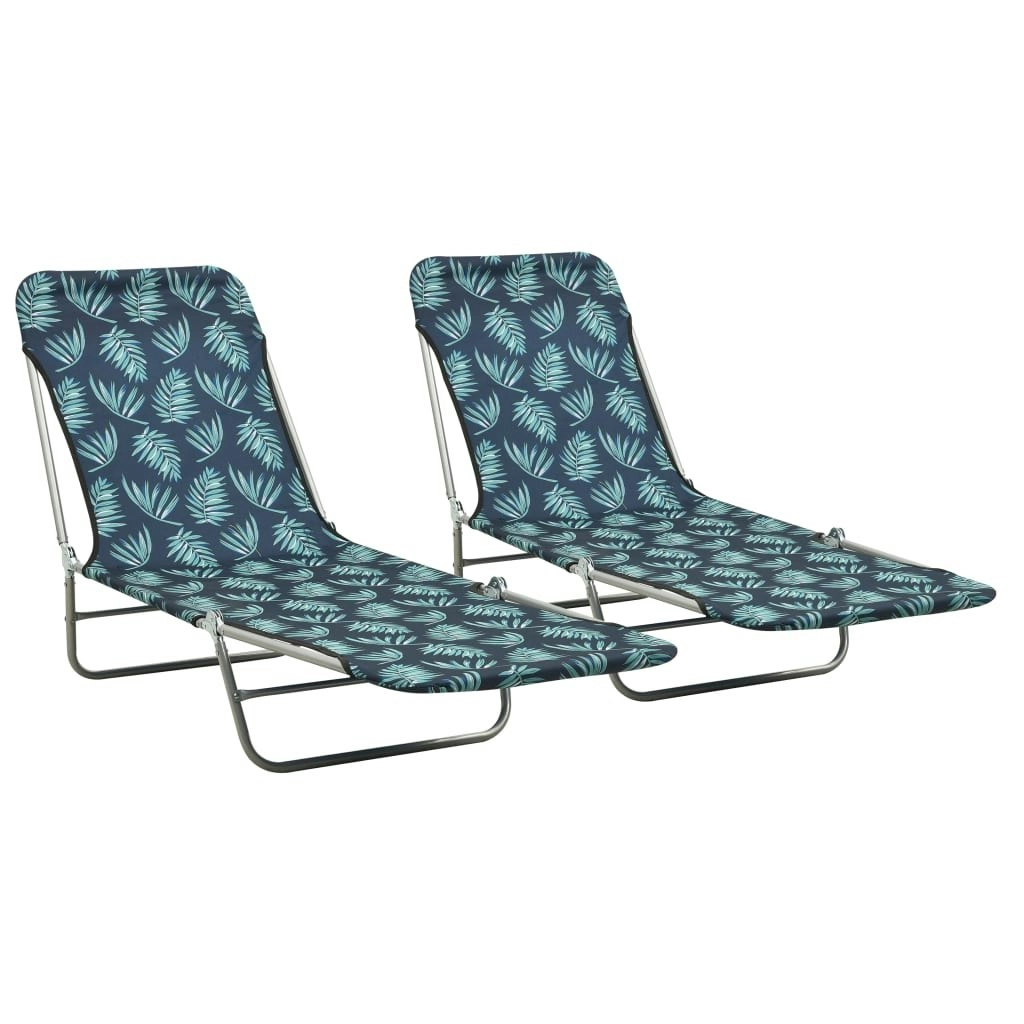 Folding Sun Loungers 2 pcs Steel and Fabric Leaf Pattern 310346