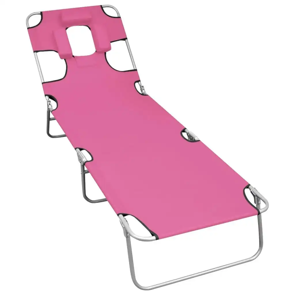 Folding Sun Lounger with Head Cushion Steel Magento Pink 310333