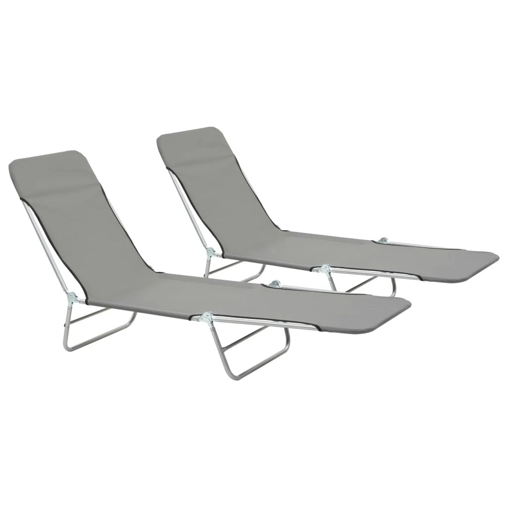 Folding Sun Loungers 2 pcs Steel and Fabric Grey 44302