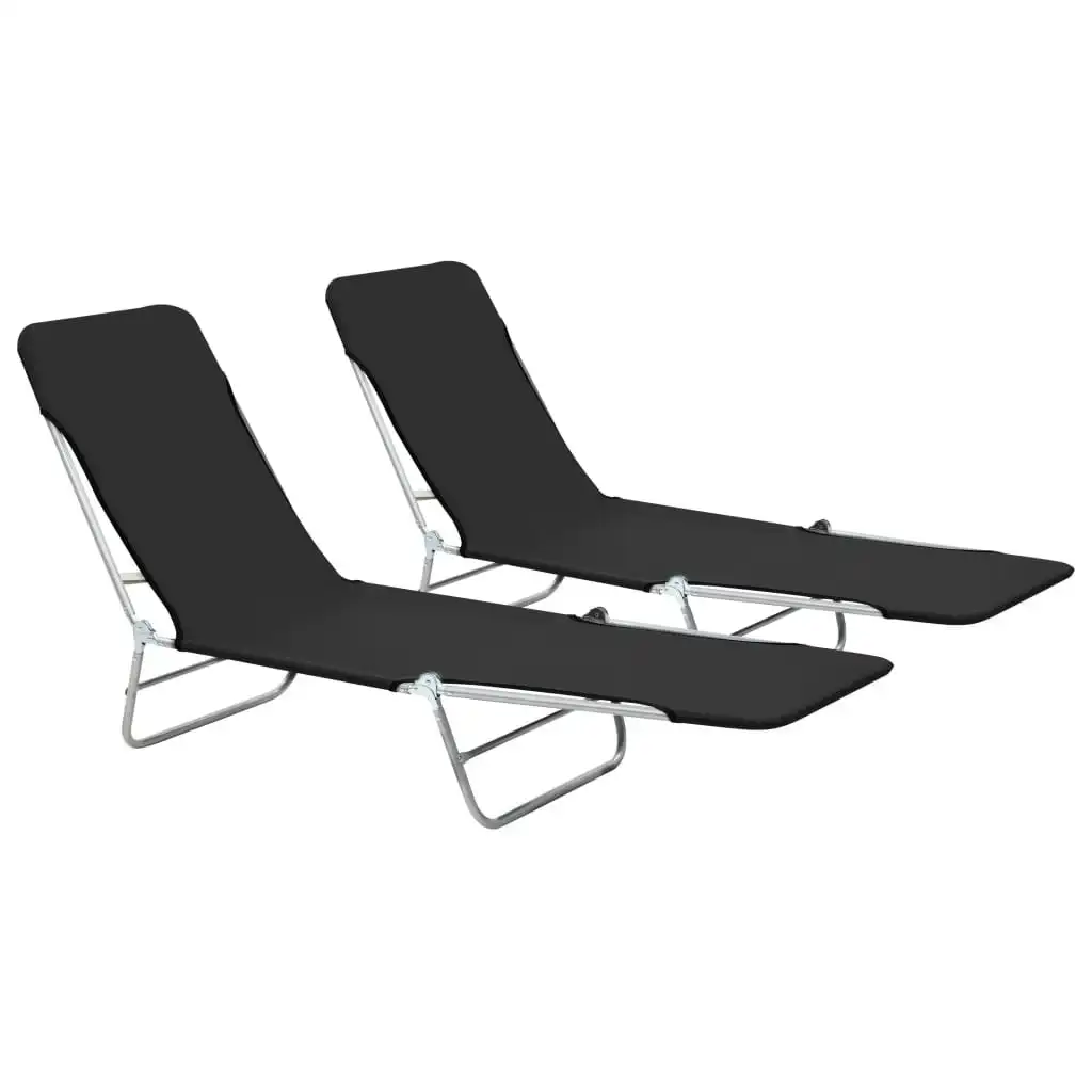 Folding Sun Loungers 2 pcs Steel and Fabric Black 44300