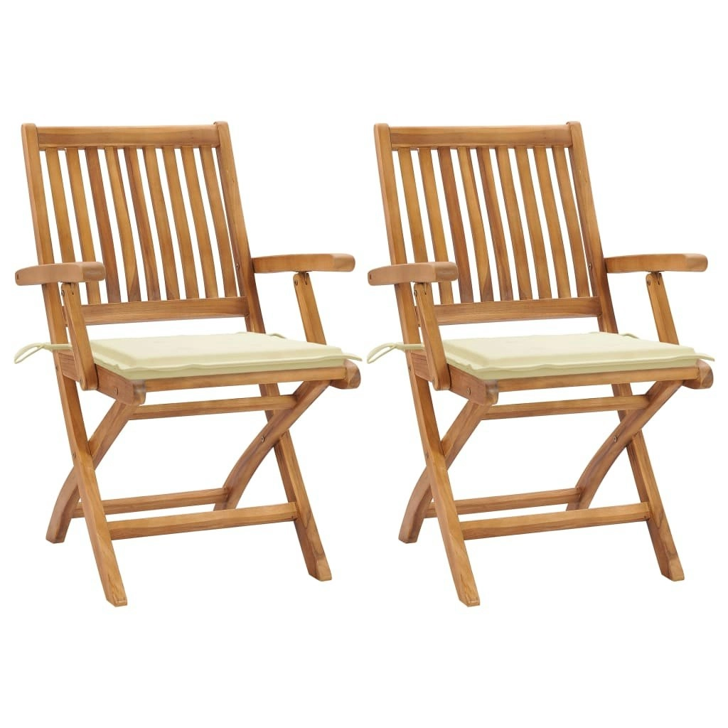 Garden Chairs 2 pcs with Cream Cushions Solid Teak Wood 3062408