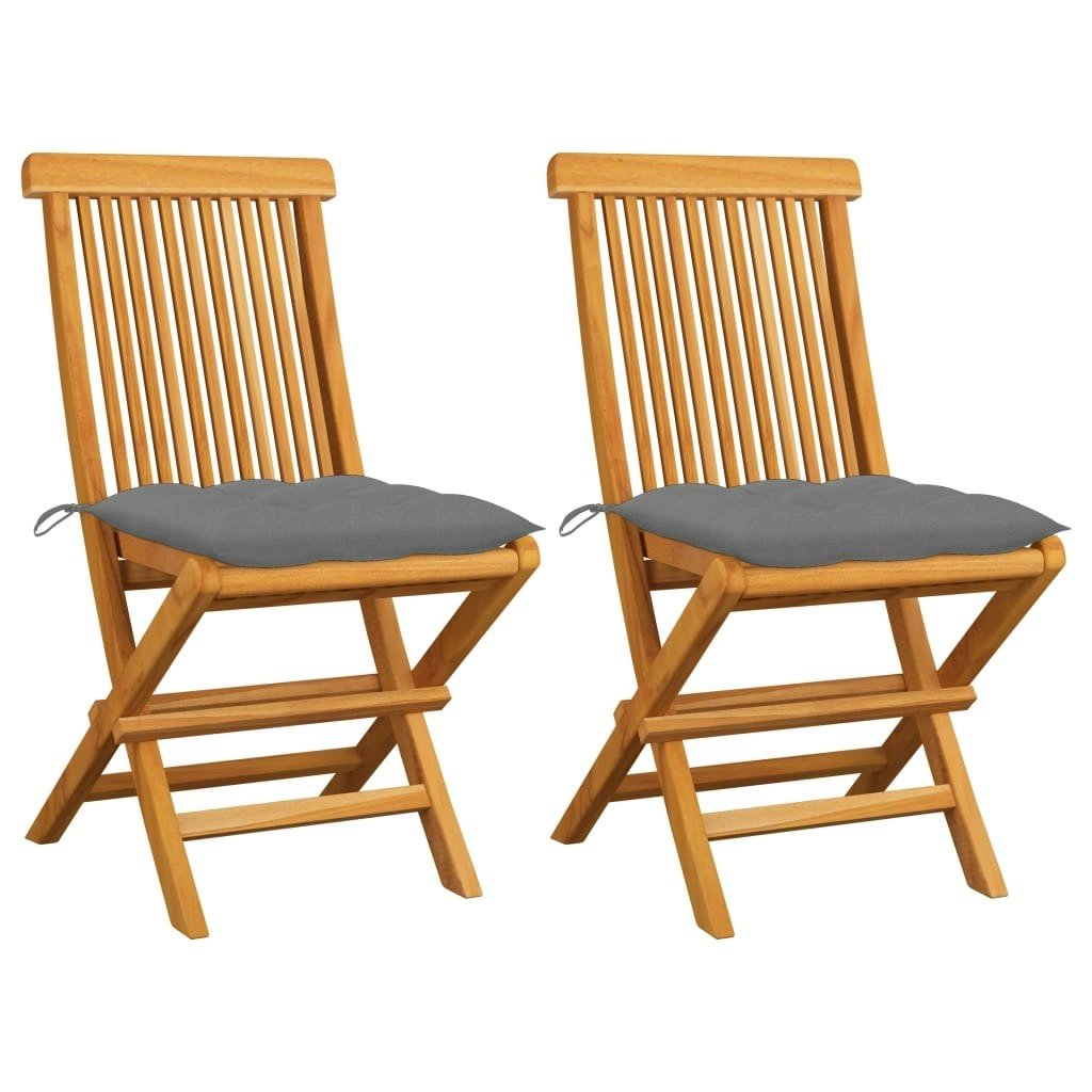 Garden Chairs with Grey Cushions 2 pcs Solid Teak Wood 3062476