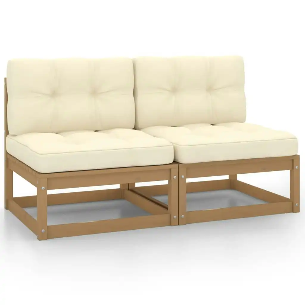 Garden Middle Sofas with Cream Cushions 2 pcs Solid Pinewood 805738