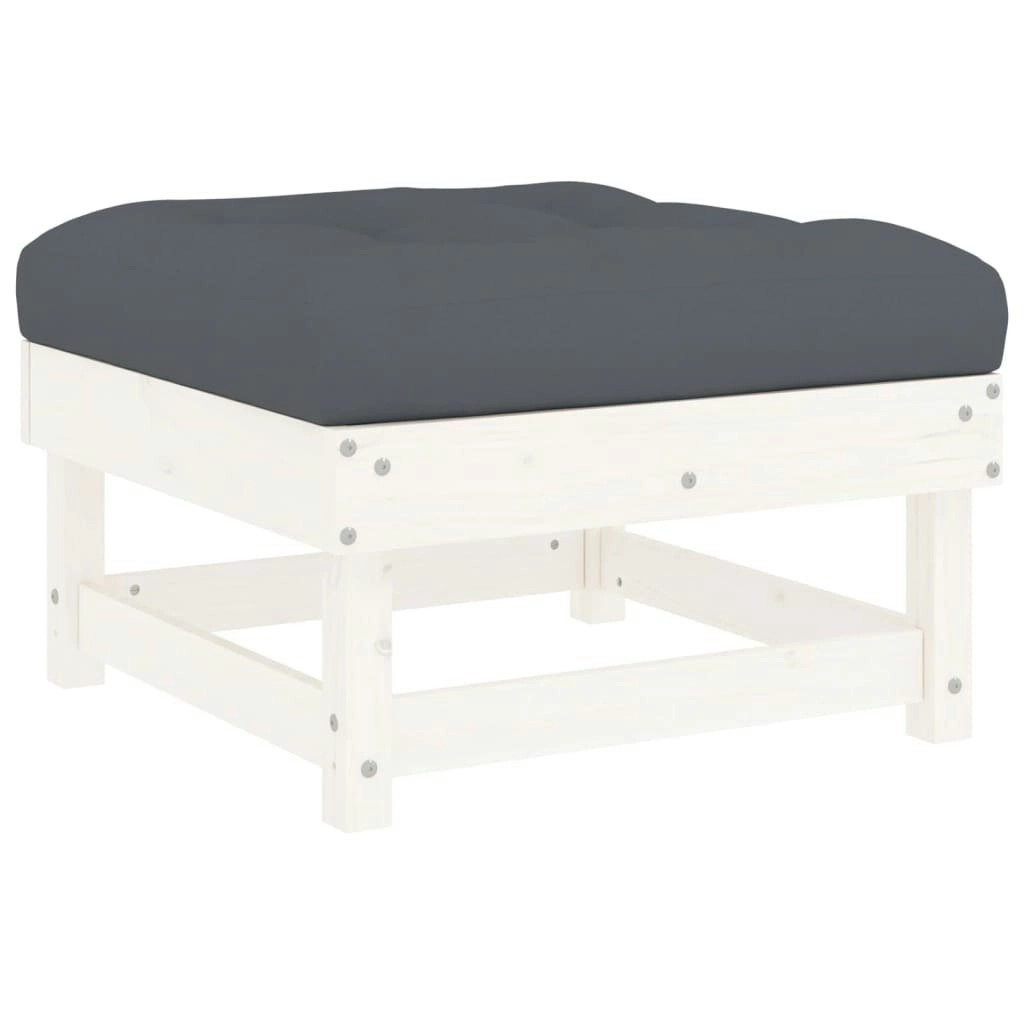 Garden Footstool with Cushion White Solid Wood Pine 825437