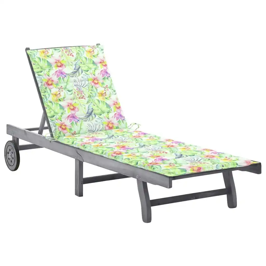 Garden Sun Lounger with Cushion Grey Solid Acacia Wood 3061371