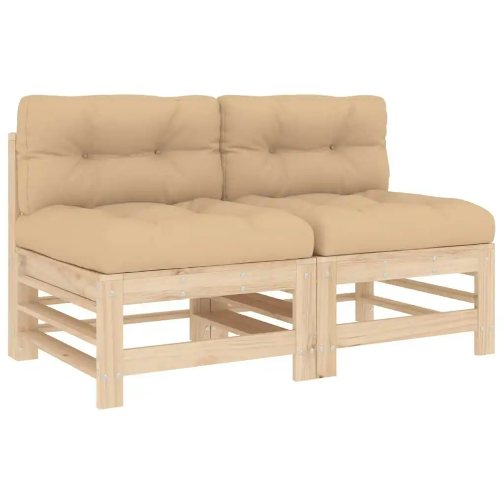 Middle Sofas with Cushions 2 pcs Solid Wood Pine 825688