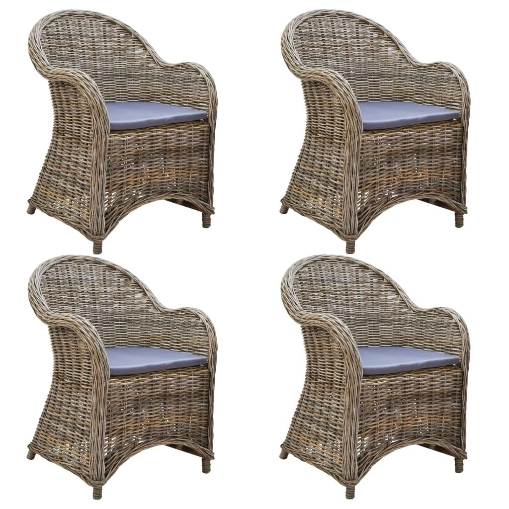 Outdoor Chairs 4 pcs with Cushions Natural Rattan 278736