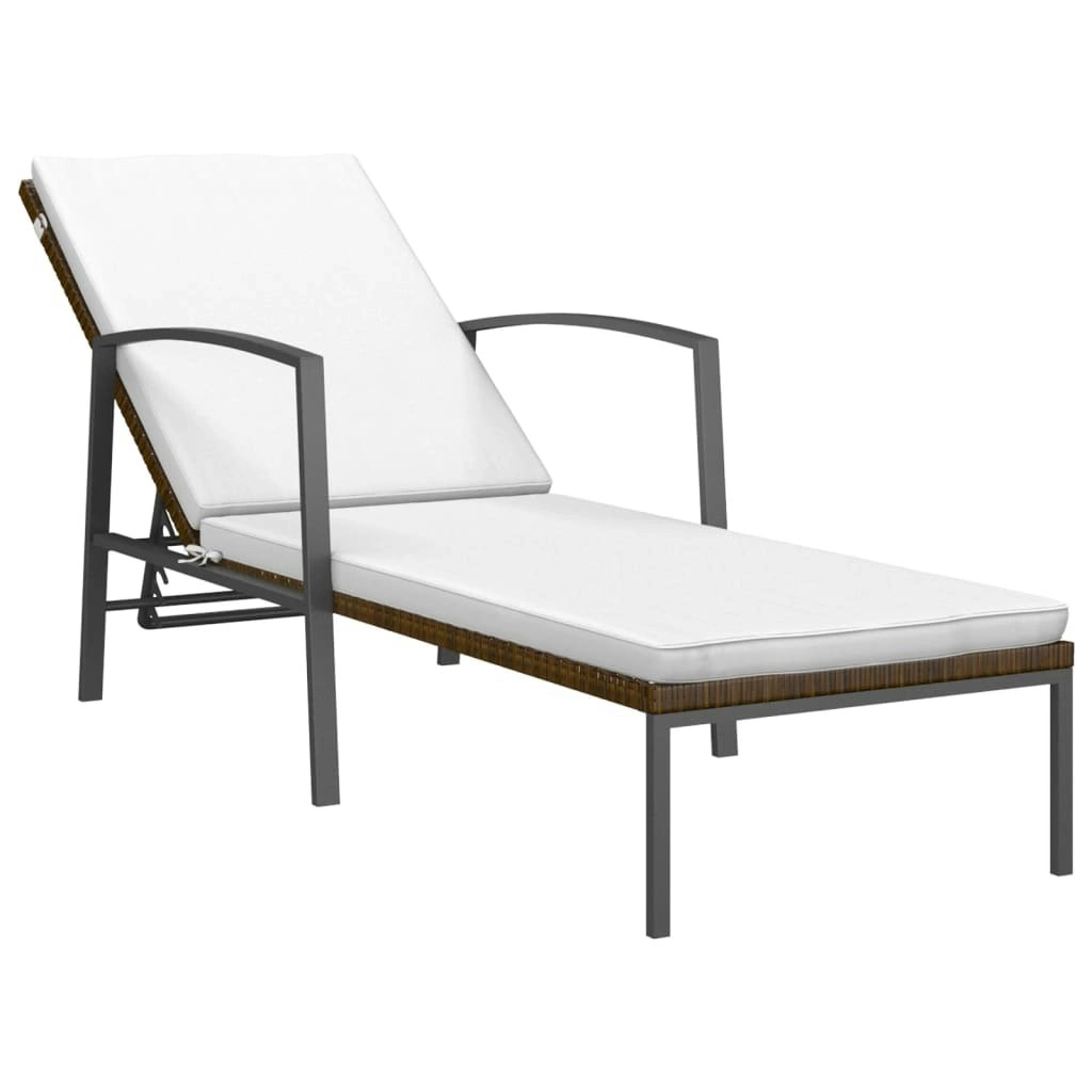 Garden Sun Lounger with Cushion Poly Rattan Brown 317634