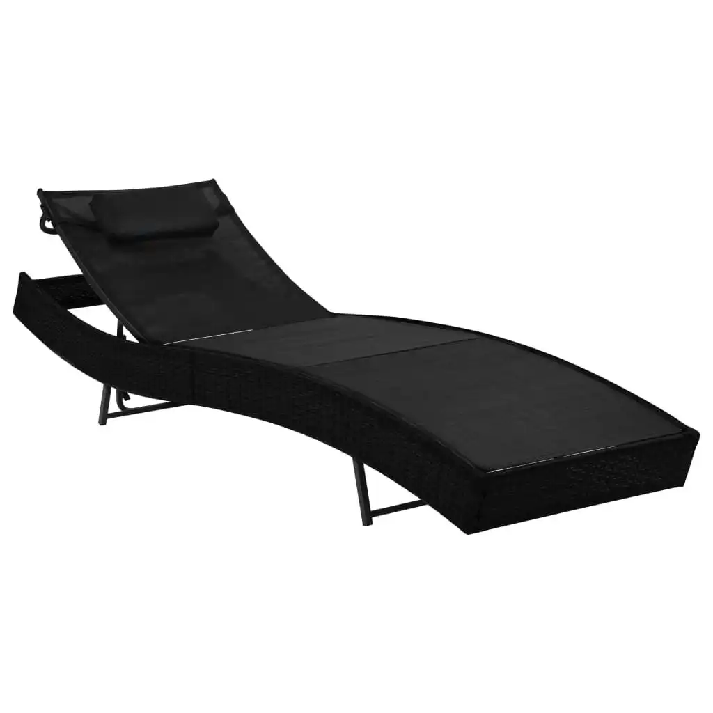 Sun Lounger with Pillow Poly Rattan Black 44717