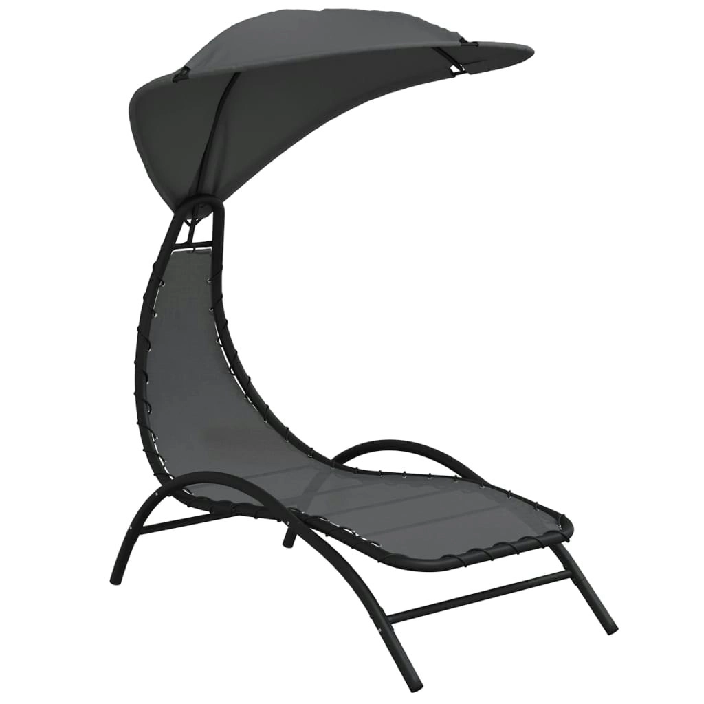 Sun Lounger with Canopy Dark Grey 167x80x195 cm Fabric&Steel 362707