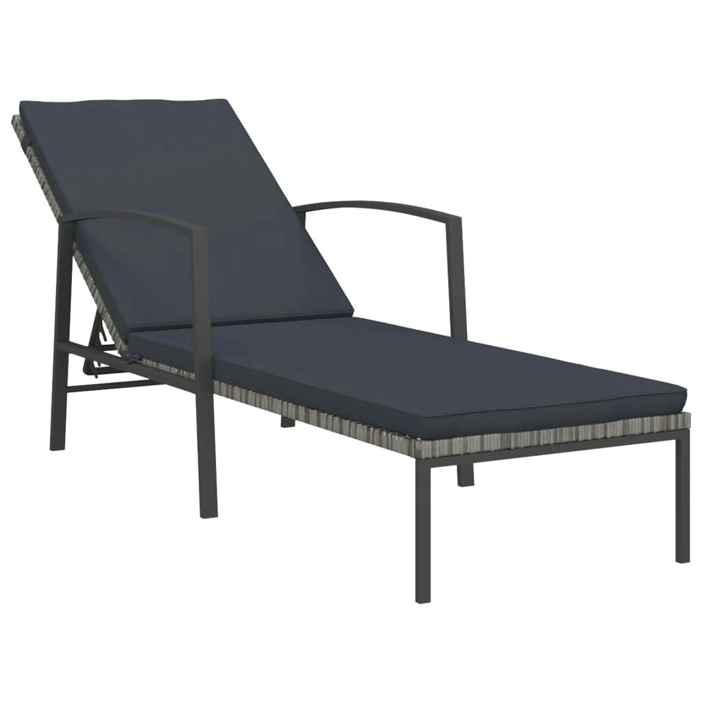 Garden Sun Lounger with Cushion Poly Rattan Grey 317636