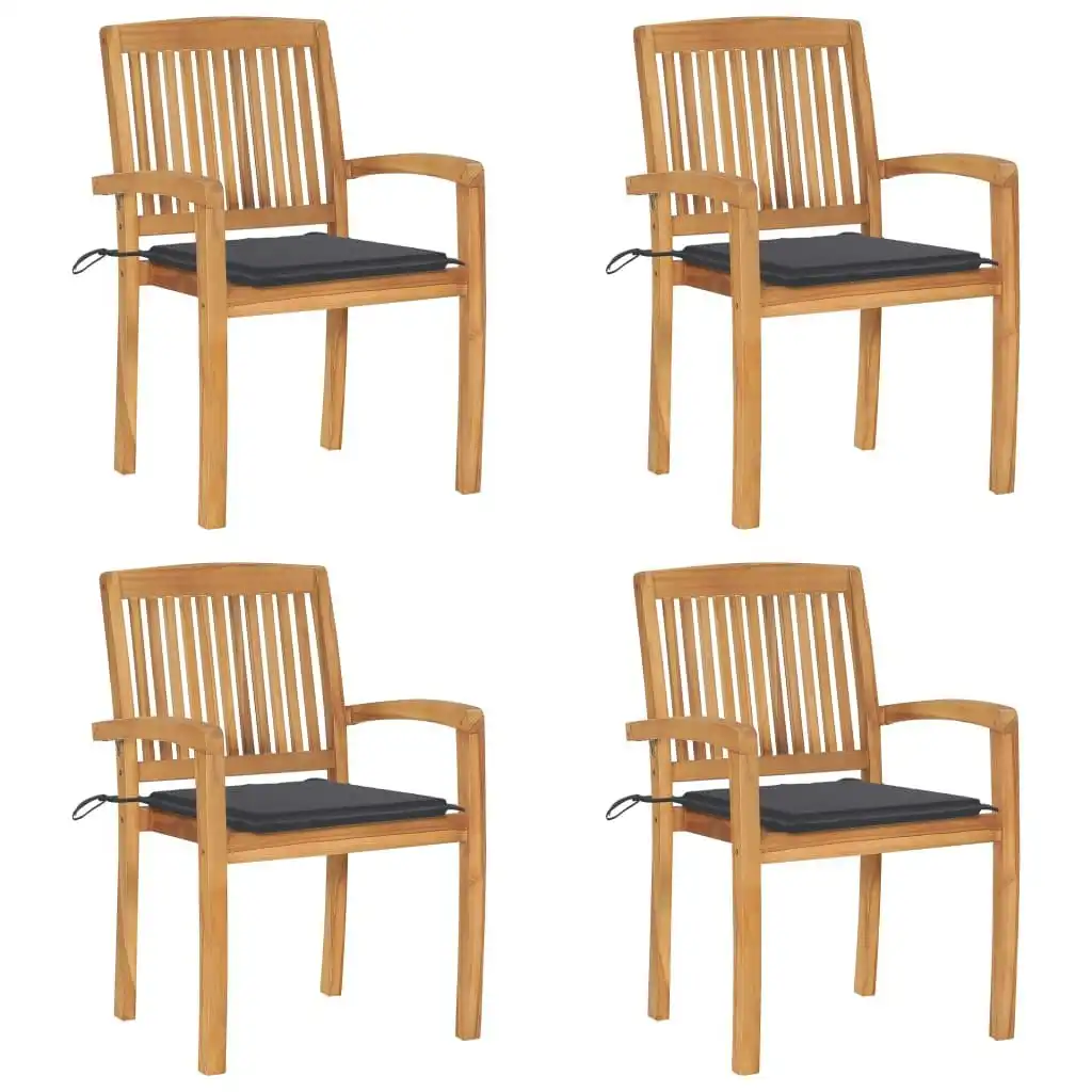 Stacking Garden Chairs with Cushions 4 pcs Solid Teak Wood 3073210