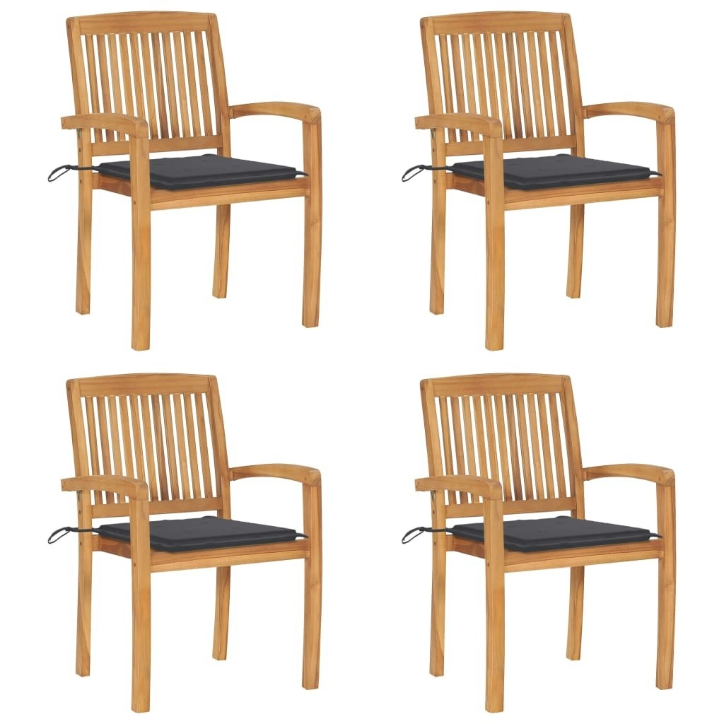 Stacking Garden Chairs with Cushions 4 pcs Solid Teak Wood 3073210