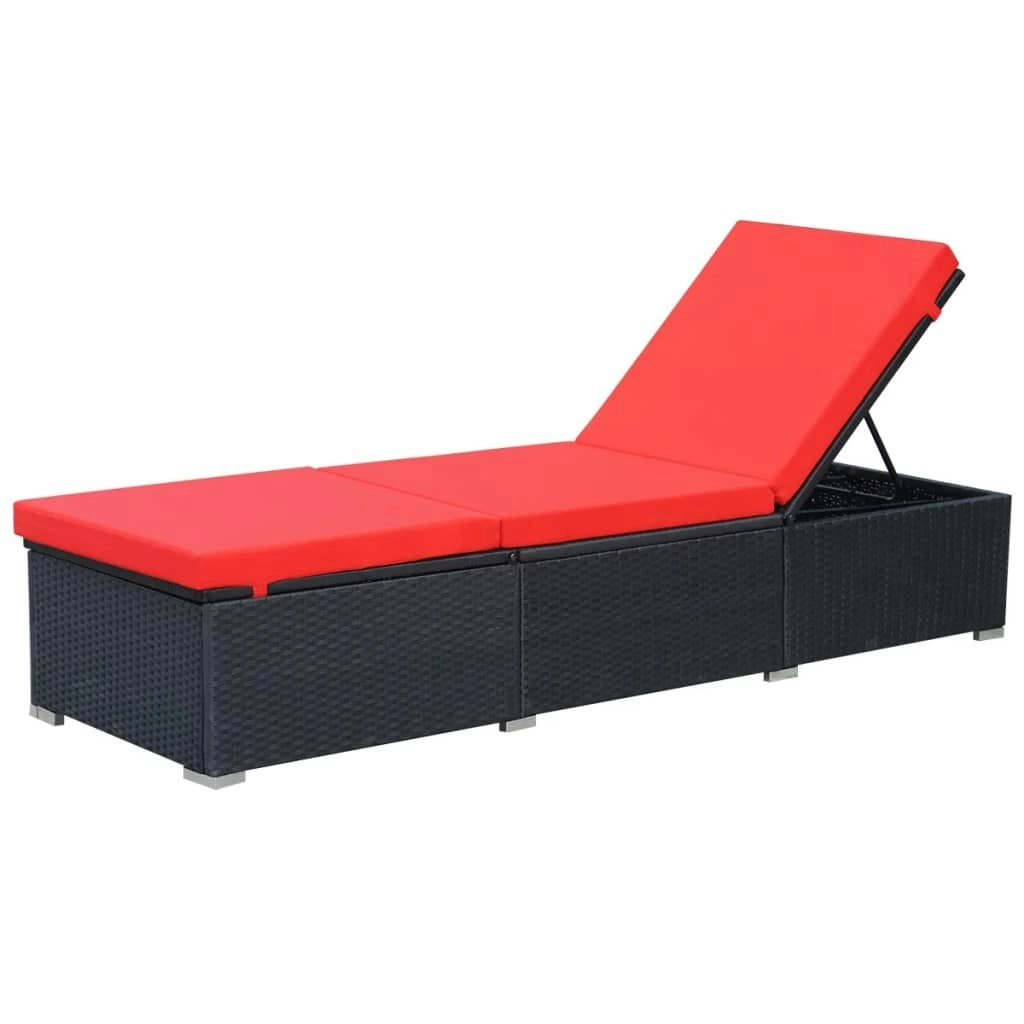 Sun Lounger with Cushion Poly Rattan Black 44405