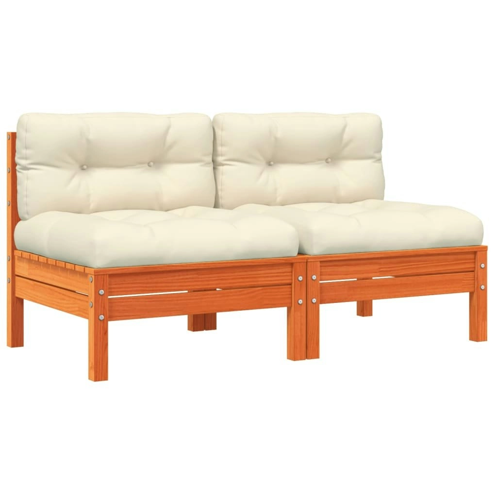 Garden Sofa Armless with Cushions 2 pcs Wax Brown Solid Wood Pine 838162