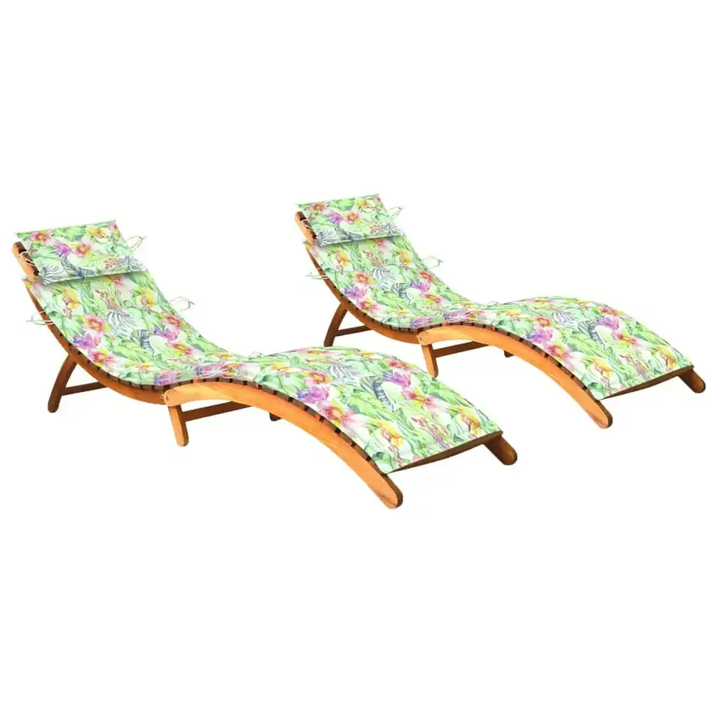 Sun Loungers 2 pcs with Cushions Solid Acacia Wood 3077373