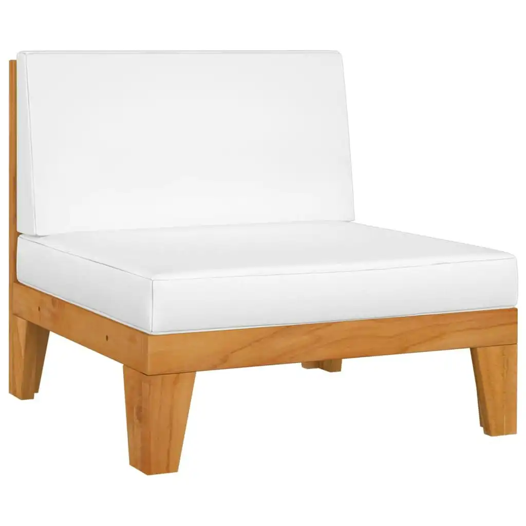 Sectional Middle Sofa & Cream White Cushions Solid Acacia Wood 312150